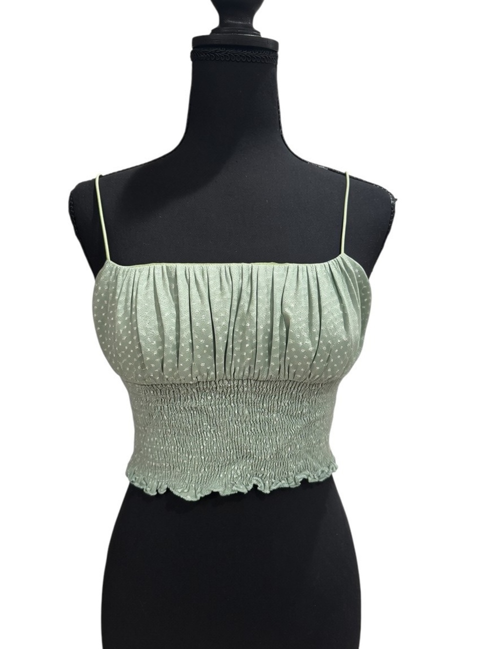 L.A. Hearts Sage Green Polka Dot Smocked Crop Top Size Small